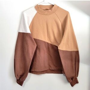 Abercrombie and Fitch Colorblocked Crewneck- Large, Neutral, Brown, Soft, Casual